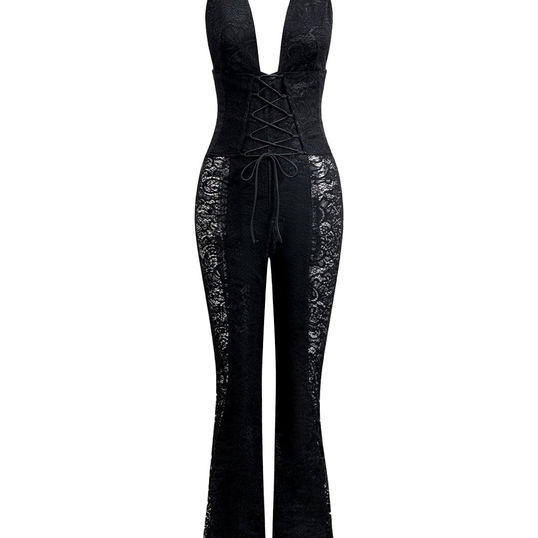 Moon 45 Halter Neck Sheer Lace Jumpsuit