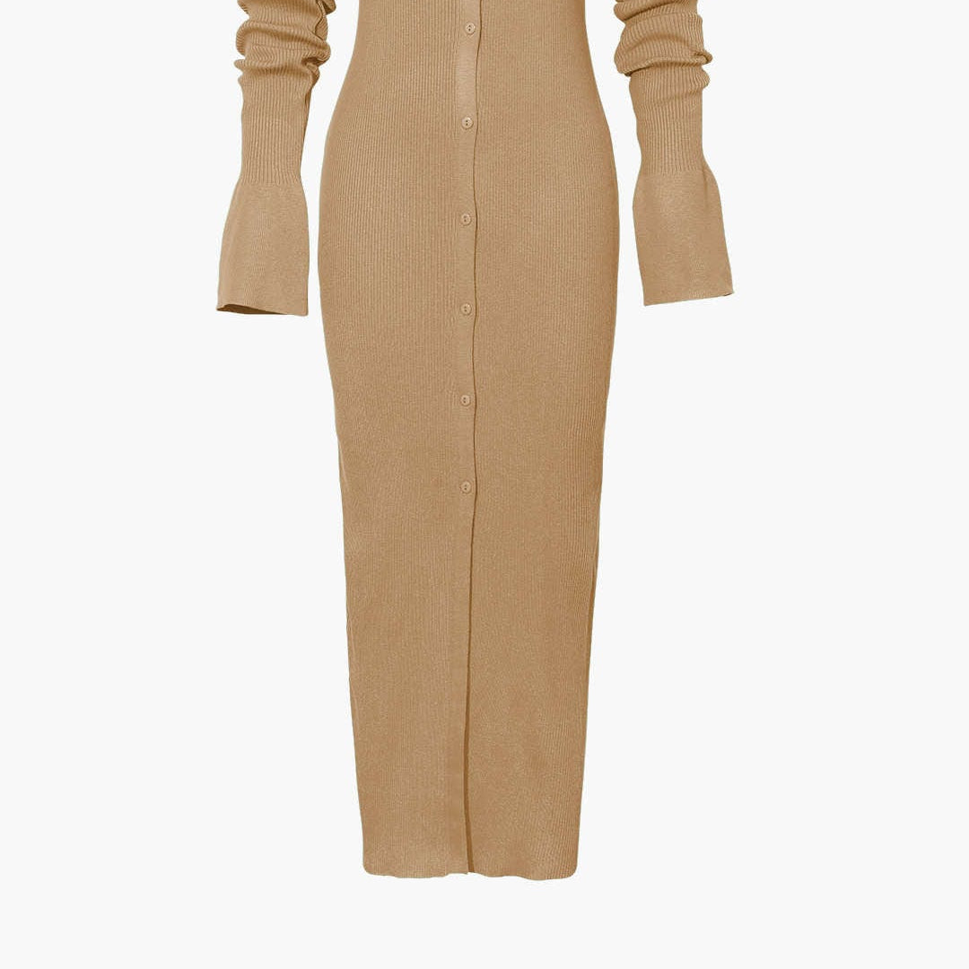 Moon 45 KHAKI / XS Shell Sleeve Ribbed Maxi Dress