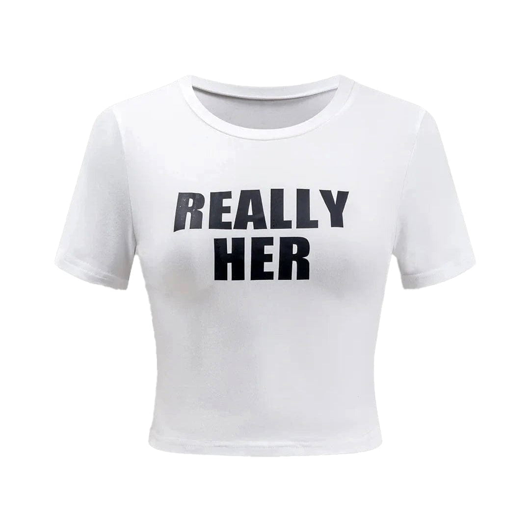 Moon 45 Letter Print Round Neck Short Sleeve T-Shirt
