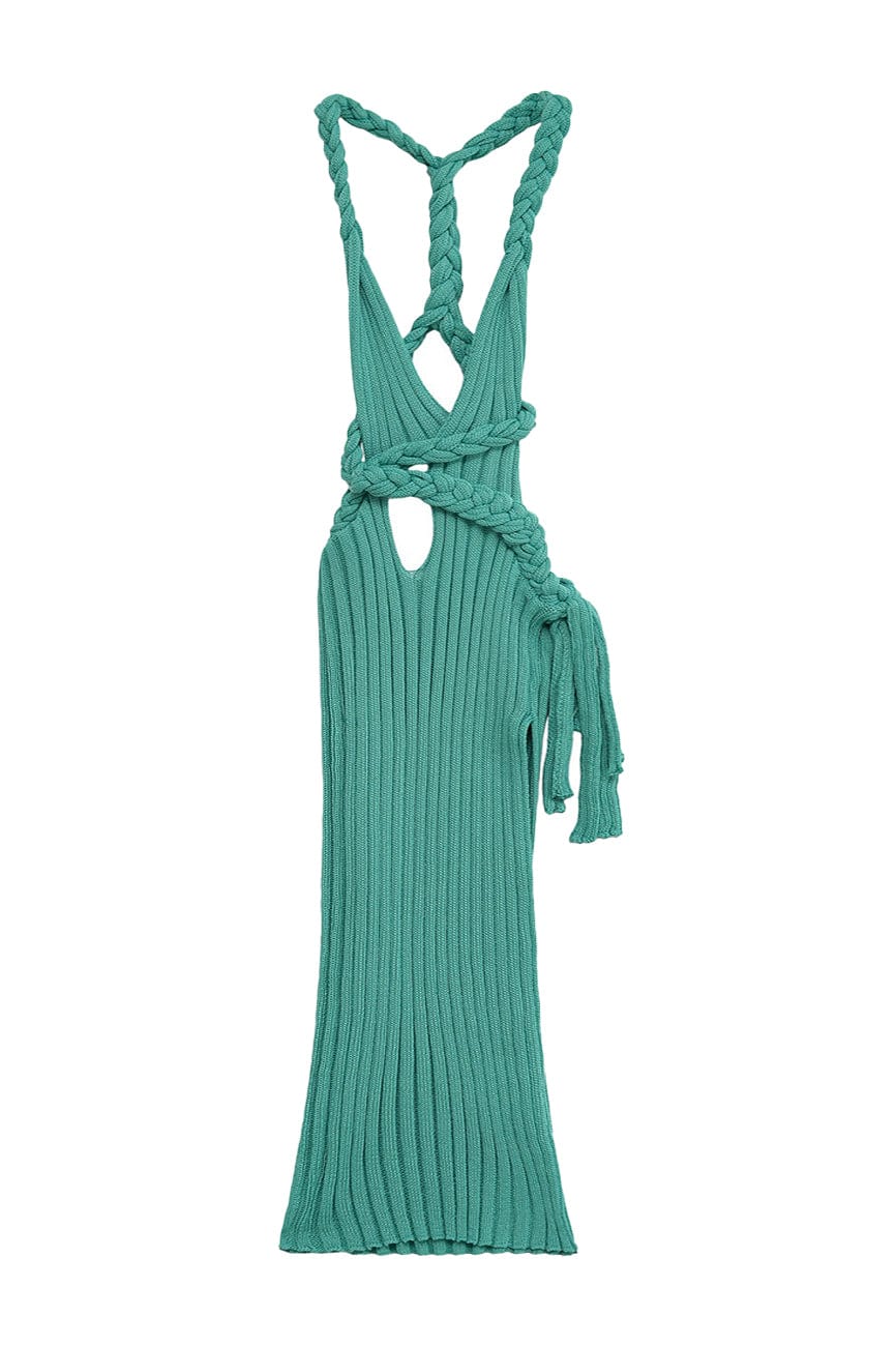Moon 45 Light Blue / XS Backless Cable Knit Beach Maxi Dress
