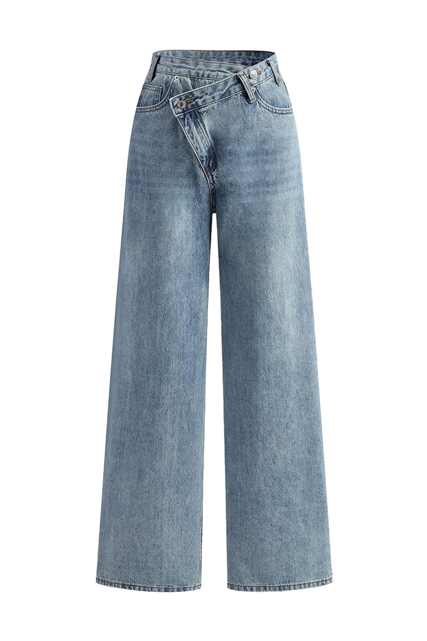 Moon 45 Light Wash Blue / S Asymmetric Waist Straight Leg Jeans