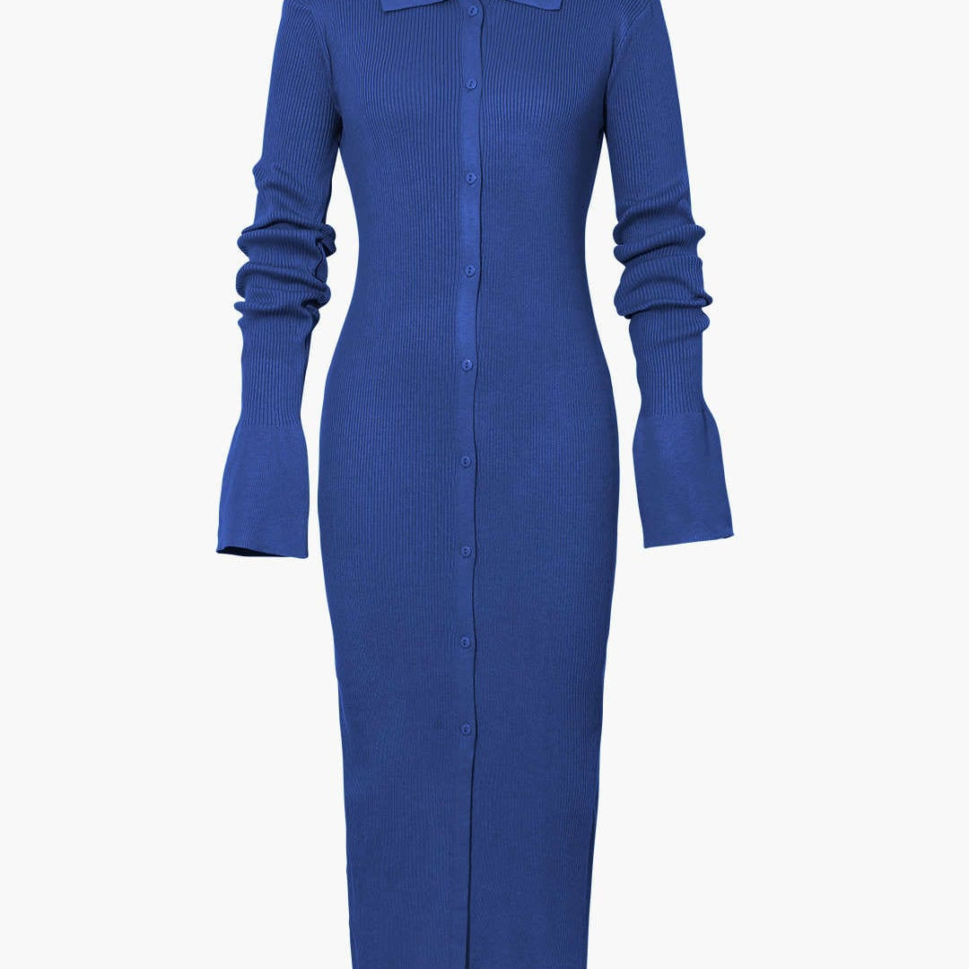 Moon 45 NAVY / XS Shell Sleeve Ribbed Maxi Dress