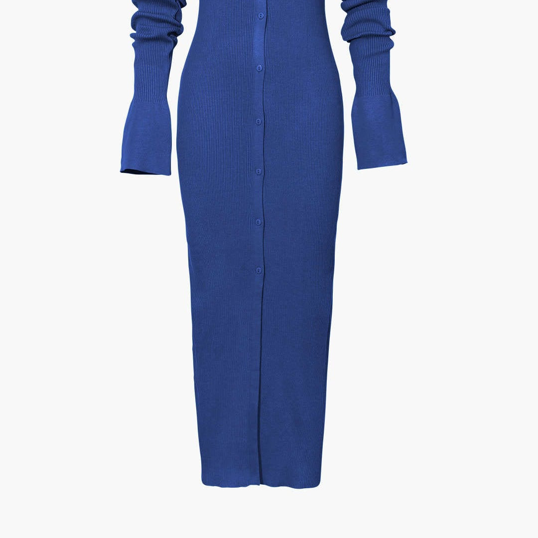 Moon 45 NAVY / XS Shell Sleeve Ribbed Maxi Dress