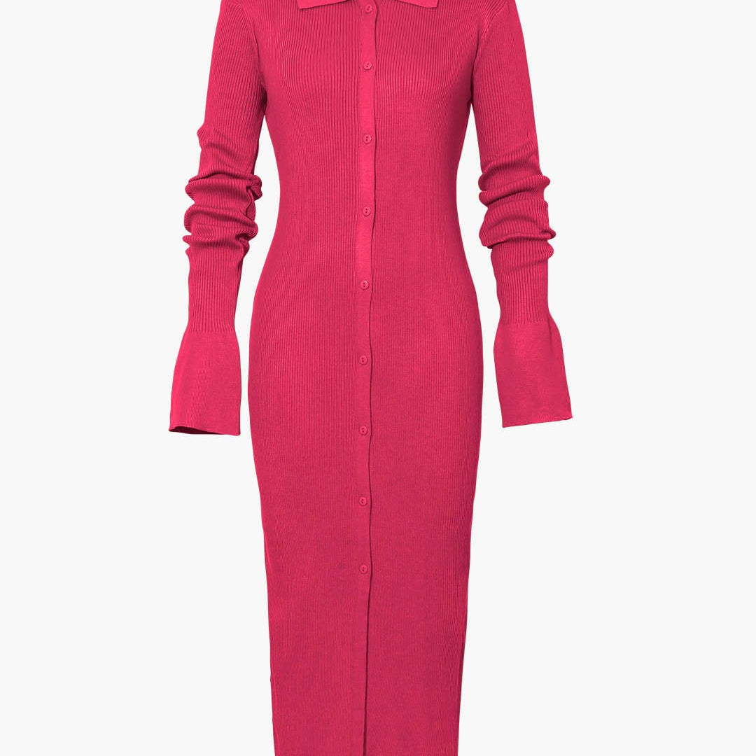 Moon 45 RASPBERRY / XS Shell Sleeve Ribbed Maxi Dress