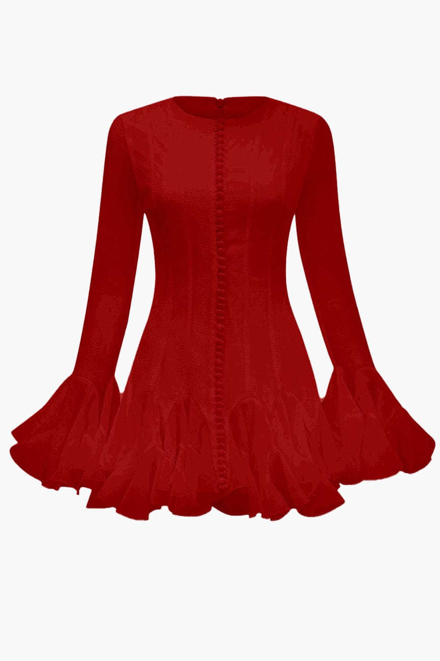 Moon 45 RED / S Semi-sheer Flared Mini Dress