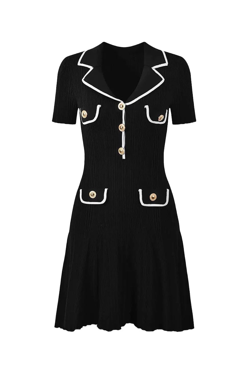 Moon 45 S / Black Blazer-Style Lapel Knitted Dress