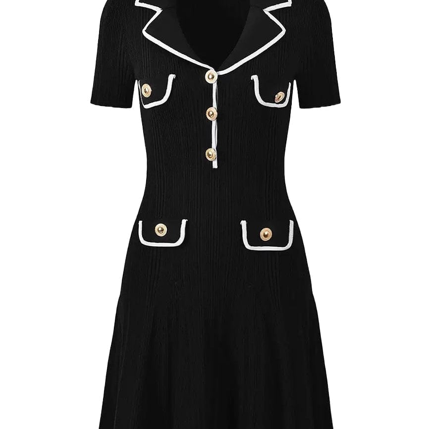 Moon 45 S / Black Blazer-Style Lapel Knitted Dress