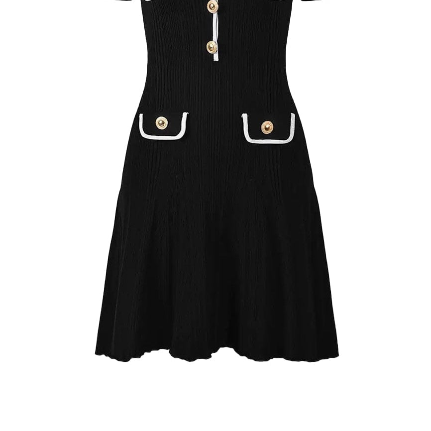 Moon 45 S / Black Blazer-Style Lapel Knitted Dress