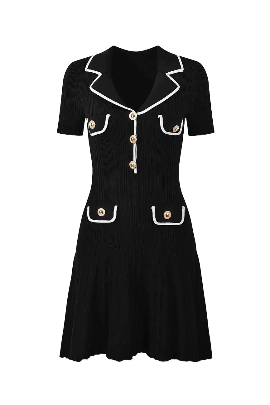 Moon 45 S / Black Blazer-Style Lapel Knitted Dress