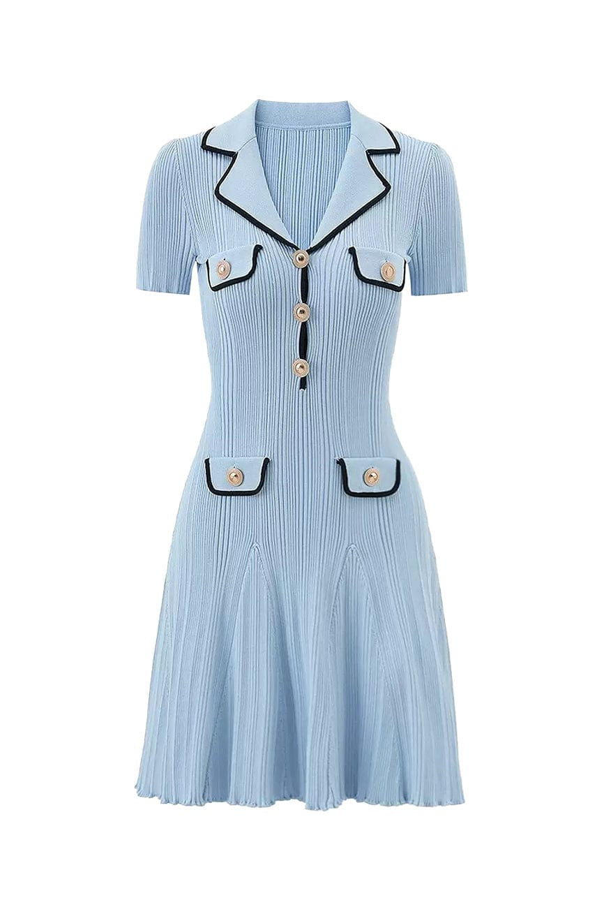 Moon 45 S / Blue Blazer-Style Lapel Knitted Dress