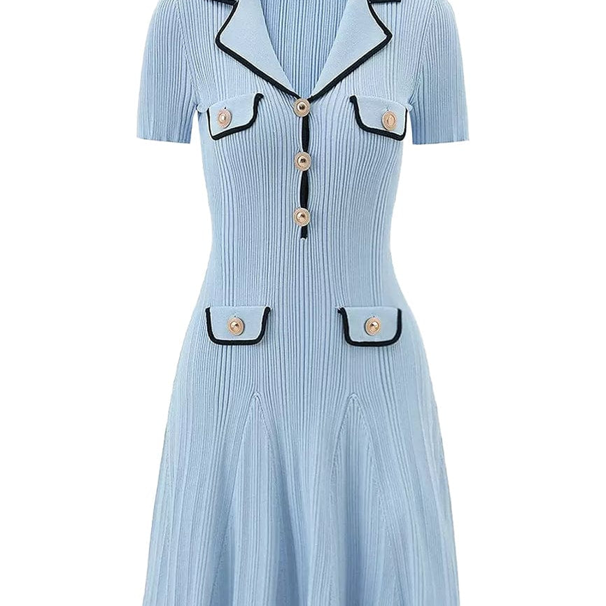 Moon 45 S / Blue Blazer-Style Lapel Knitted Dress
