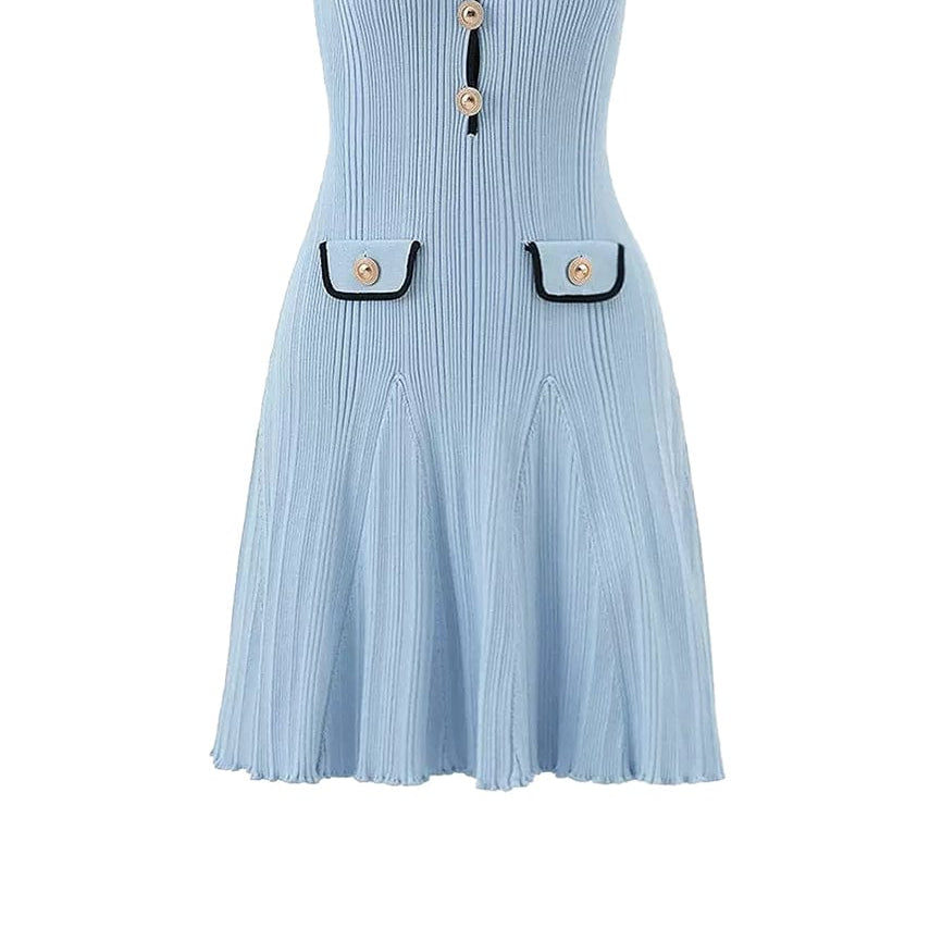 Moon 45 S / Blue Blazer-Style Lapel Knitted Dress