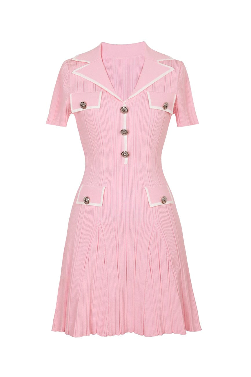 Moon 45 S / Pink Blazer-Style Lapel Knitted Dress