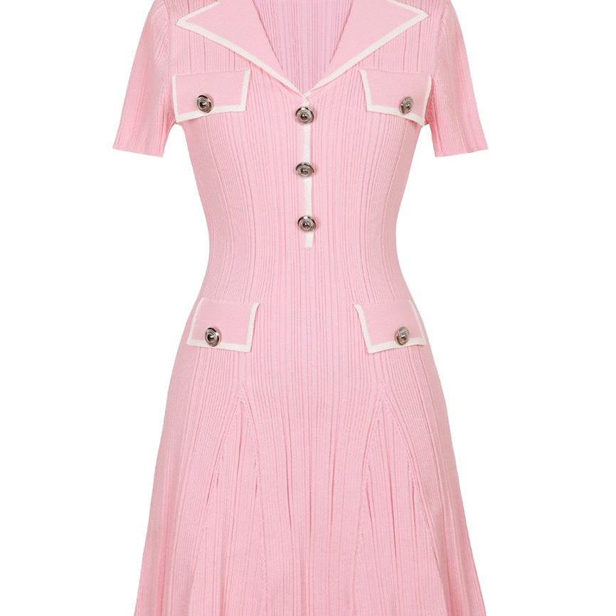 Moon 45 S / Pink Blazer-Style Lapel Knitted Dress