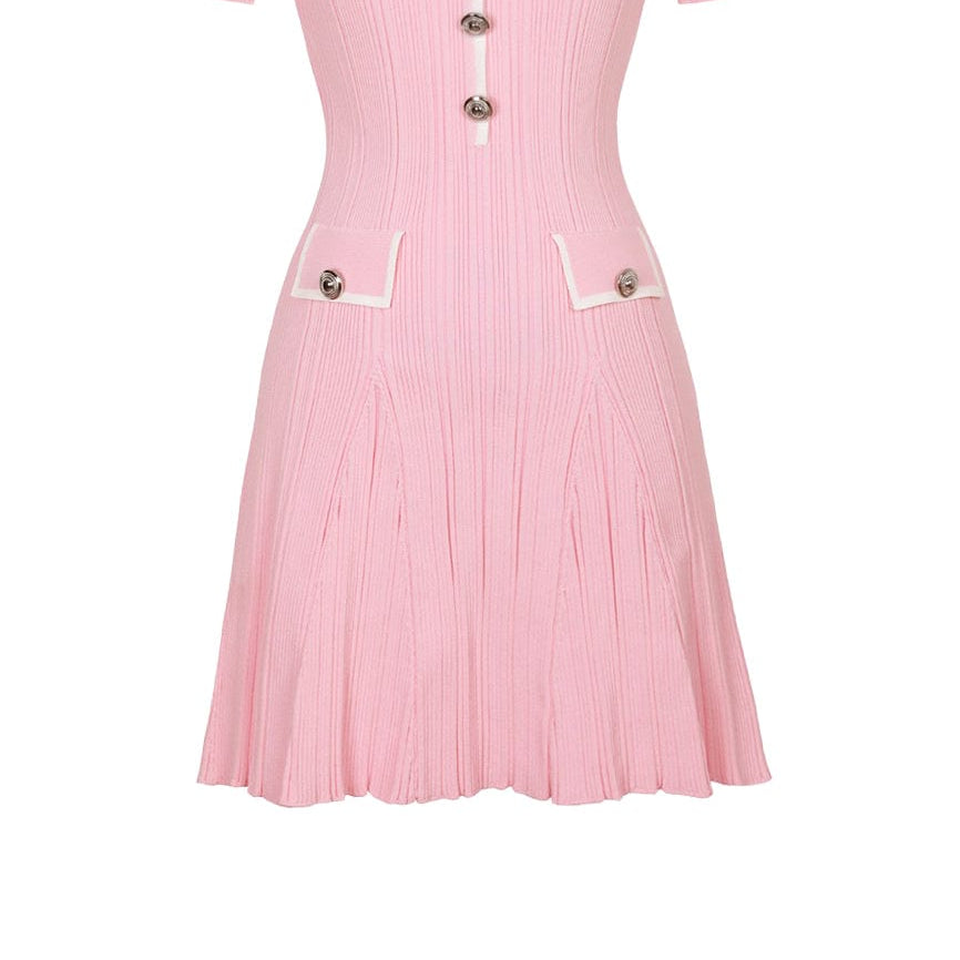 Moon 45 S / Pink Blazer-Style Lapel Knitted Dress