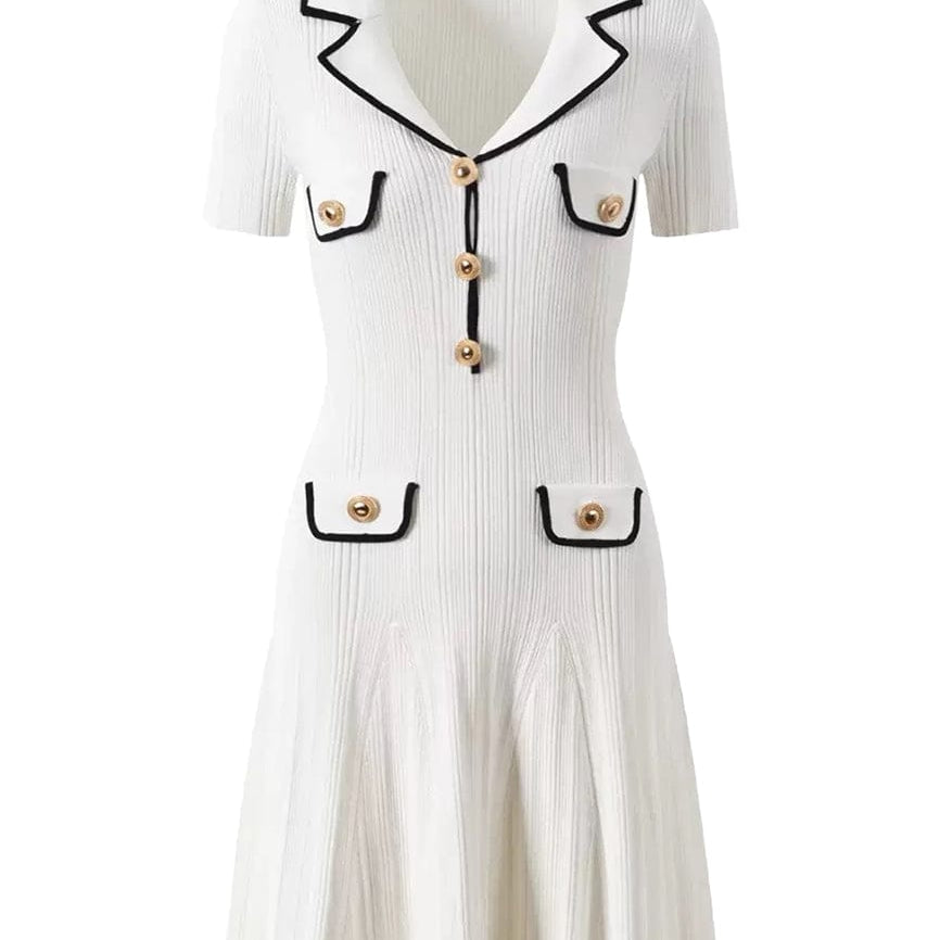 Moon 45 S / White Blazer-Style Lapel Knitted Dress