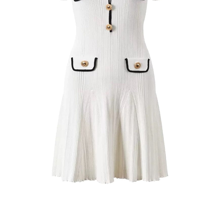 Moon 45 S / White Blazer-Style Lapel Knitted Dress