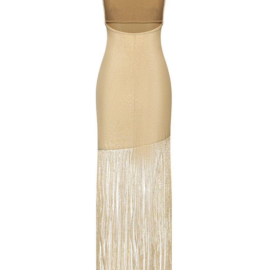 Moon 45 Shimmering Fringe Gold Maxi Dress