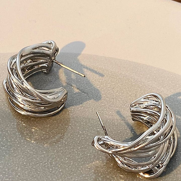 Moon 45 Silver / ONE SIZE Elegant C-Shaped Hoop Earrings
