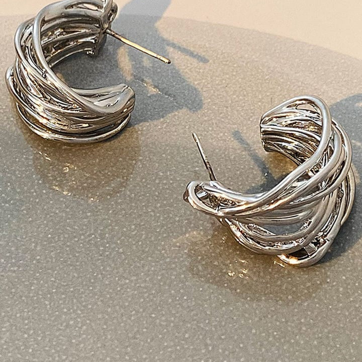 Moon 45 Silver / ONE SIZE Elegant C-Shaped Hoop Earrings