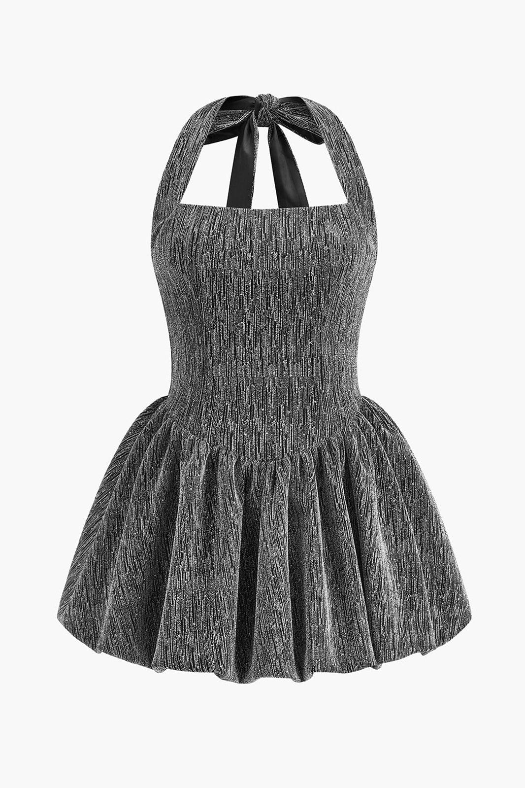 Moon 45 Silver / S Halter Backless Pleated Dress