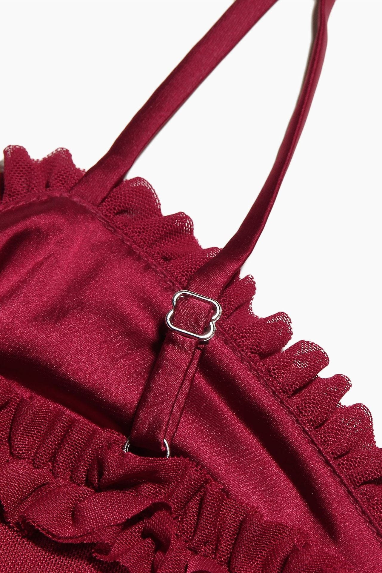 Moon 45 Stretch Mesh Ruffle Ruched Slit Maxi Dress