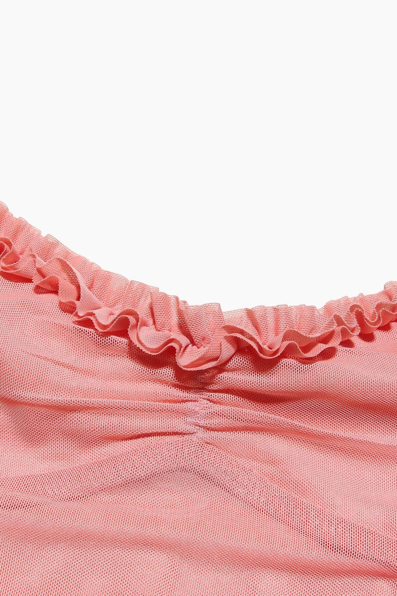 Moon 45 Stretch Mesh Ruffle Ruched Slit Maxi Dress