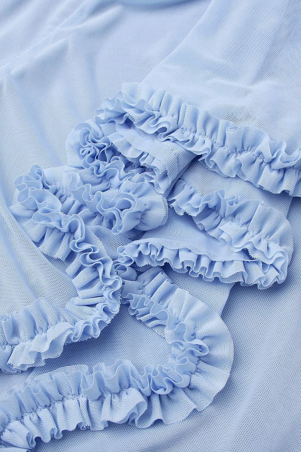 Moon 45 Stretch Mesh Ruffle Ruched Slit Maxi Dress