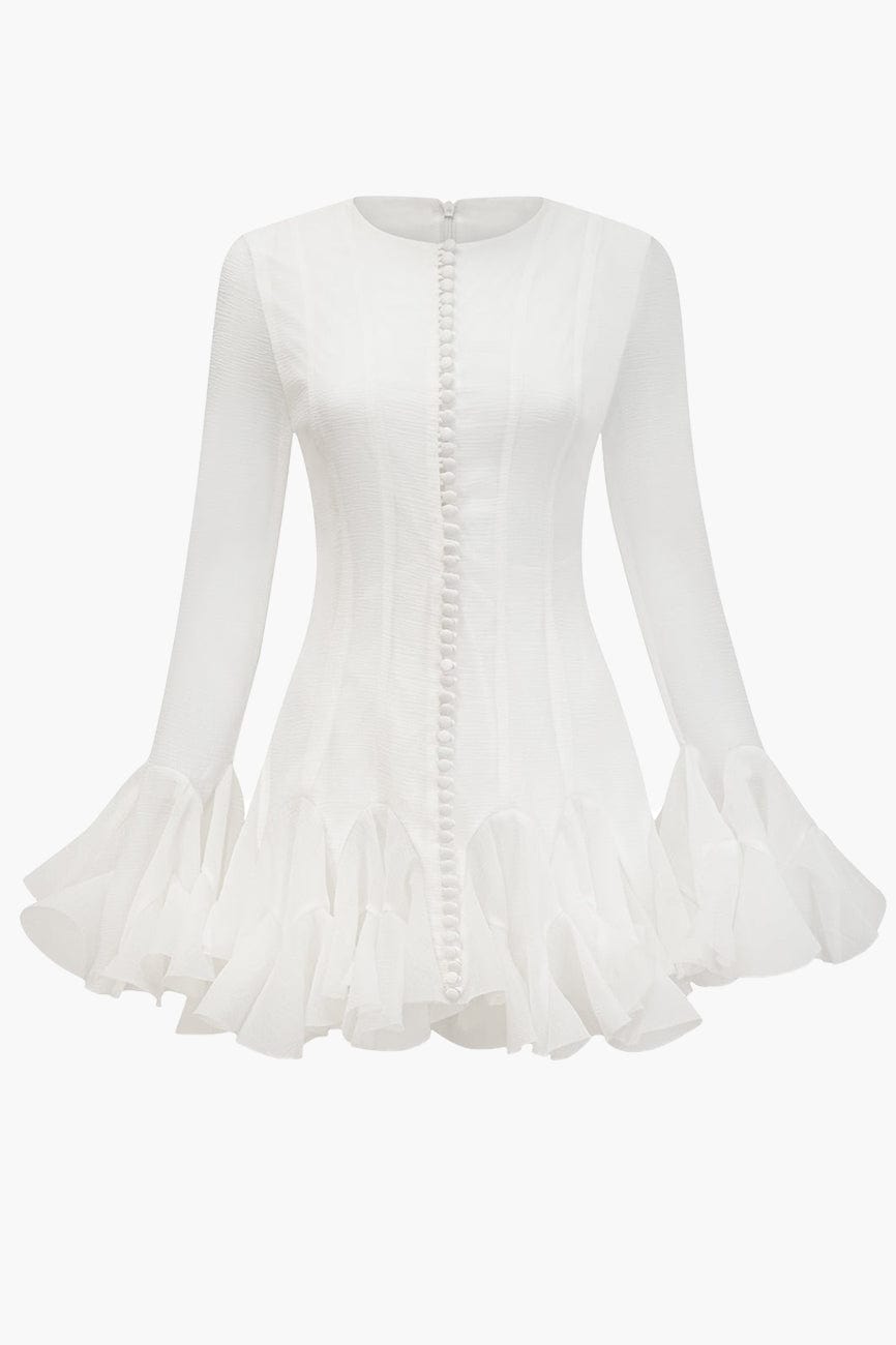 Moon 45 WHITE / S Semi-sheer Flared Mini Dress