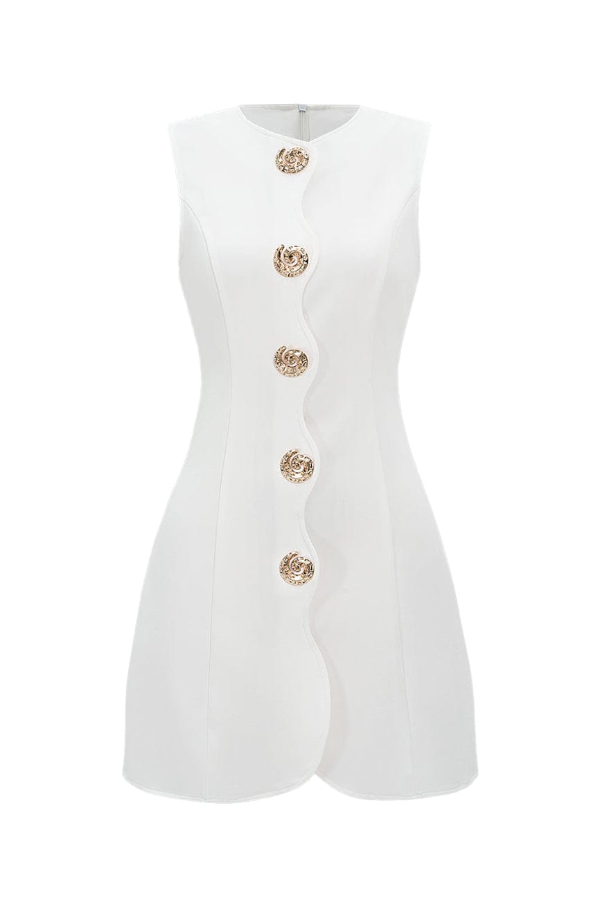 Moon 45 WHITE / S Swirl Metal Button Elegant Mini Skirt