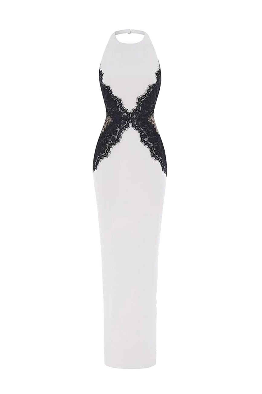 Moon 45 White / S Transparent Waist Lace Maxi Dress