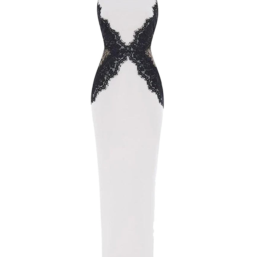 Moon 45 White / S Transparent Waist Lace Maxi Dress