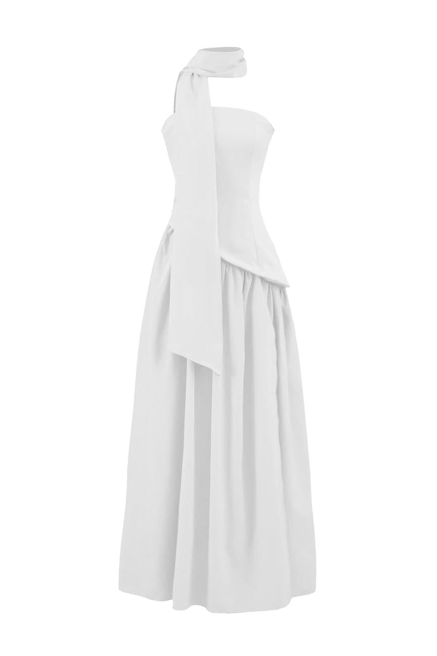 Moon 45 White / XS Adjustable Strapless Mesh Patchwork Dress