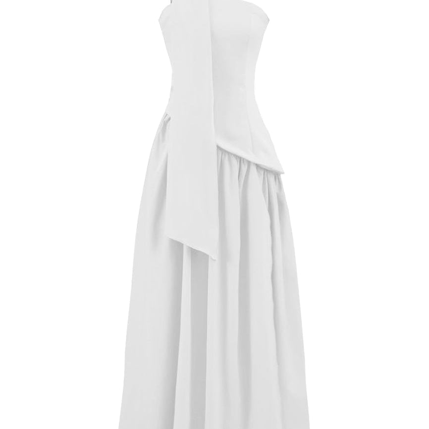 Moon 45 White / XS Adjustable Strapless Mesh Patchwork Dress