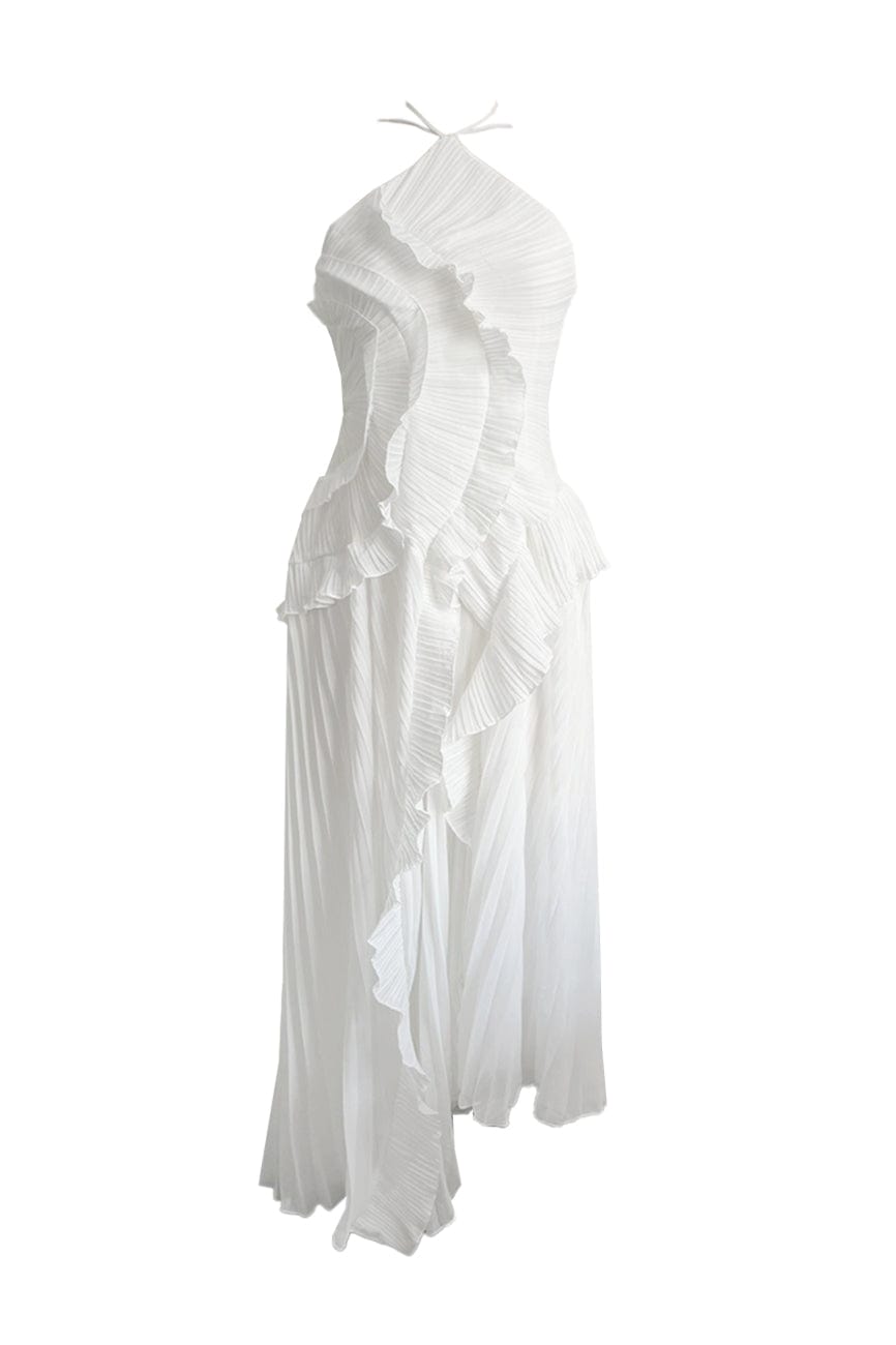 Moon 45 White / XS Halter Neck Ruffle Dress