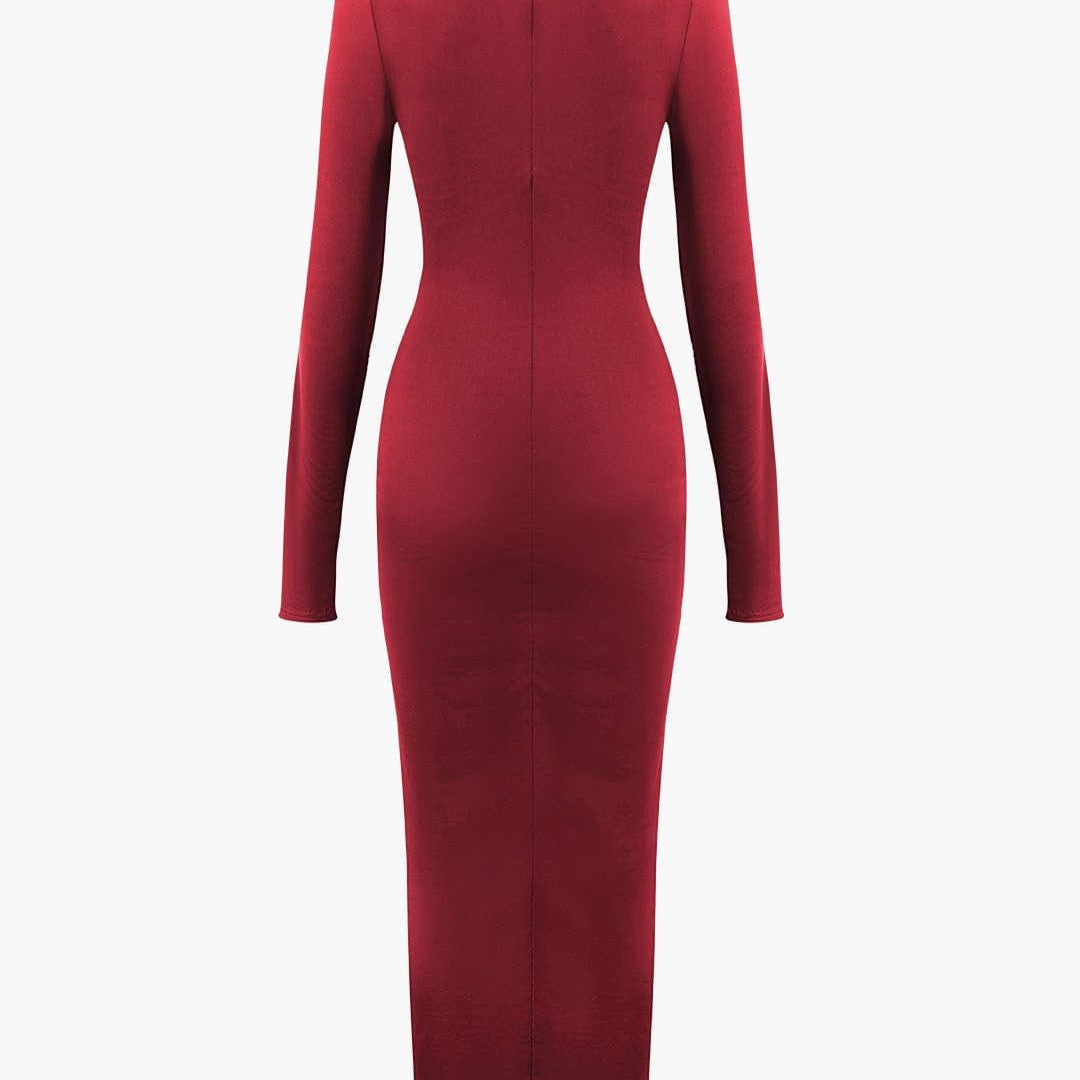 Moon 45 Wrap Ruched High Neck Long Sleeve Maxi Dress