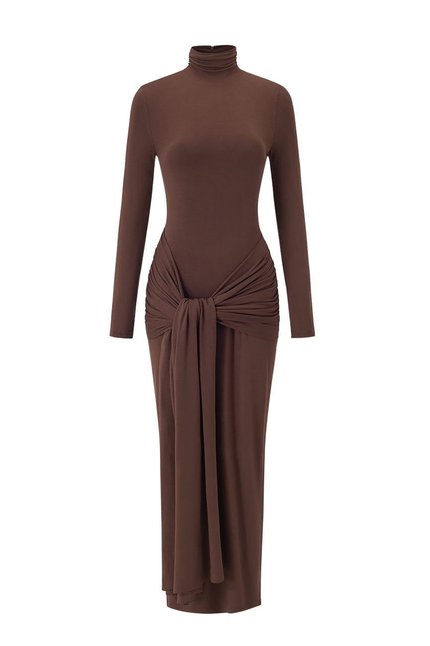 Moon 45 Wrap Ruched High Neck Long Sleeve Maxi Dress