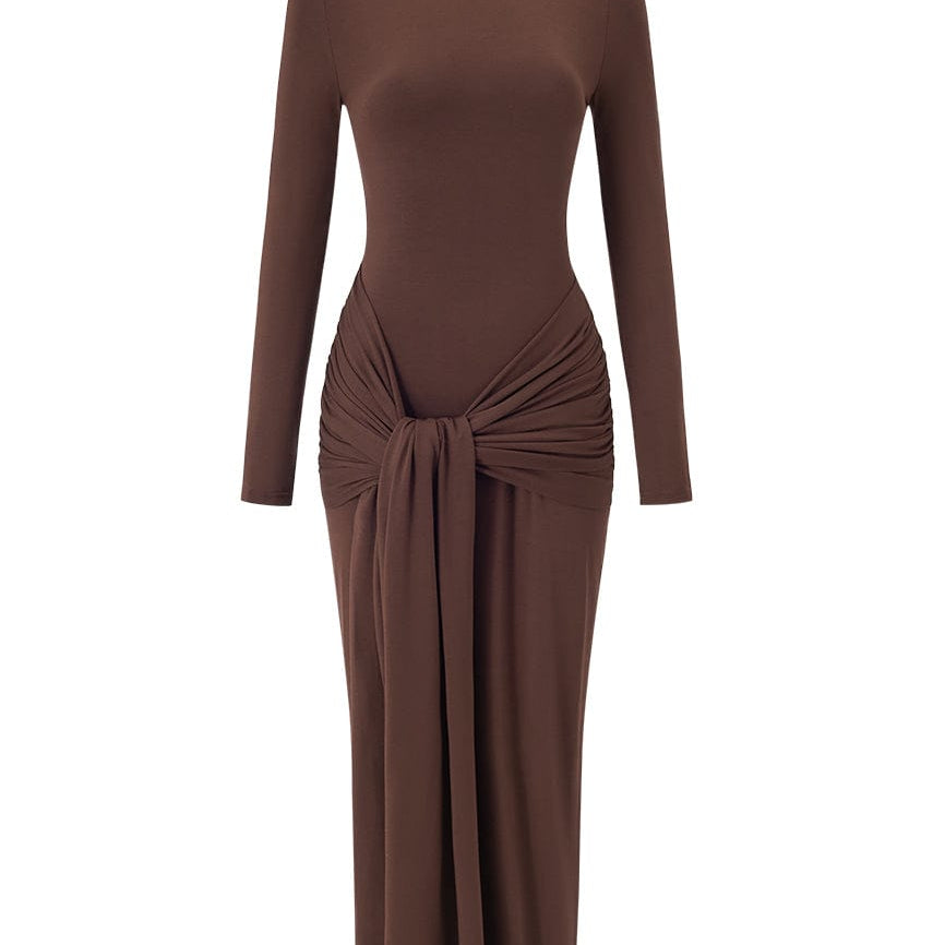 Moon 45 Wrap Ruched High Neck Long Sleeve Maxi Dress