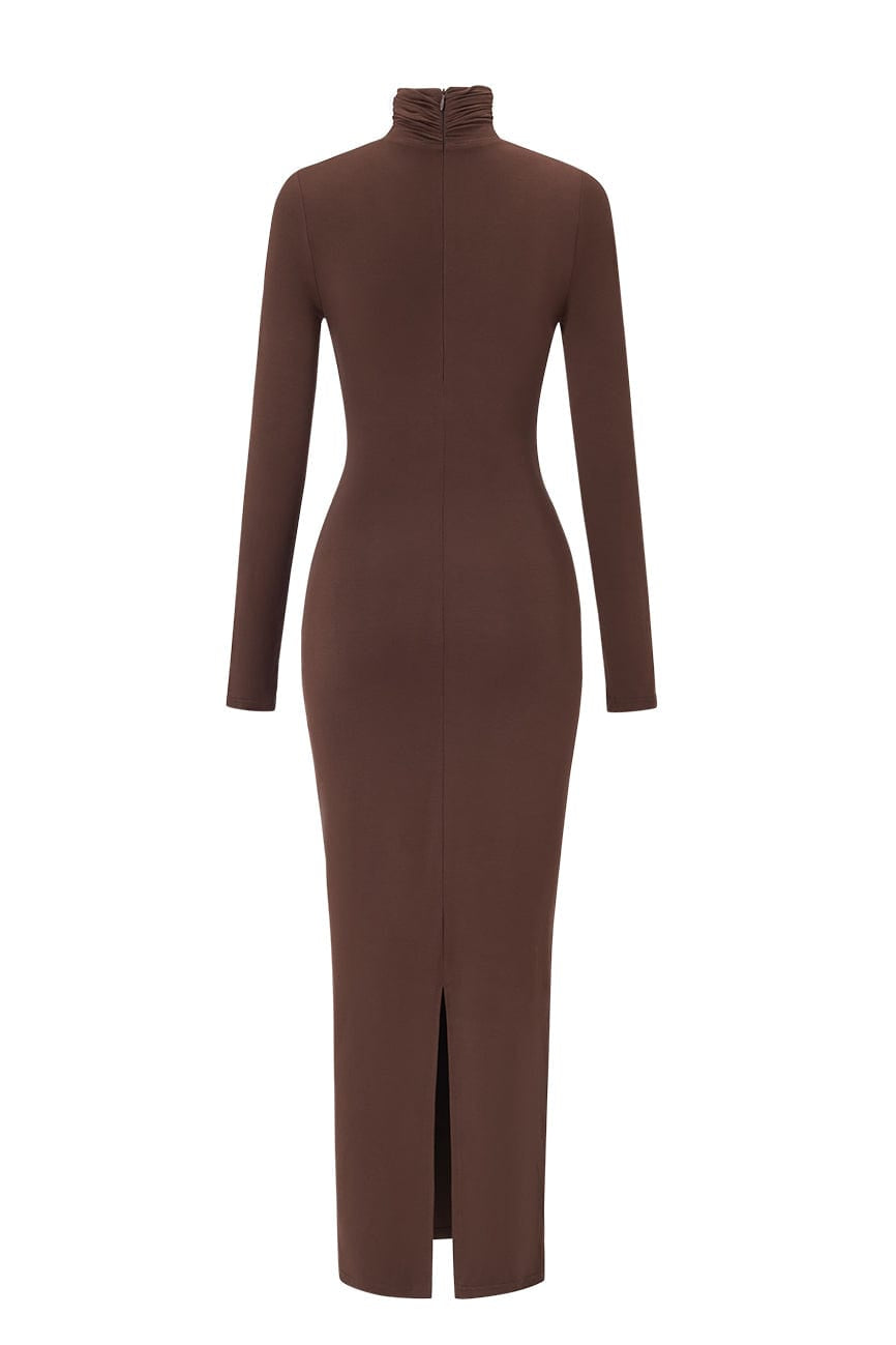 Moon 45 Wrap Ruched High Neck Long Sleeve Maxi Dress