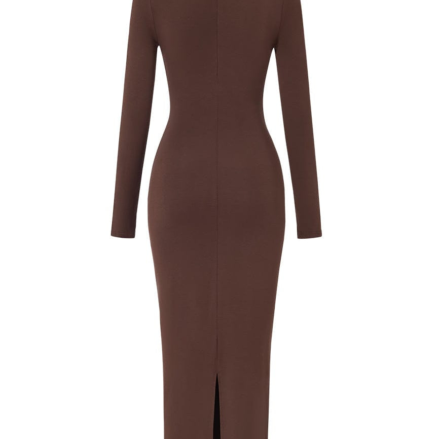 Moon 45 Wrap Ruched High Neck Long Sleeve Maxi Dress