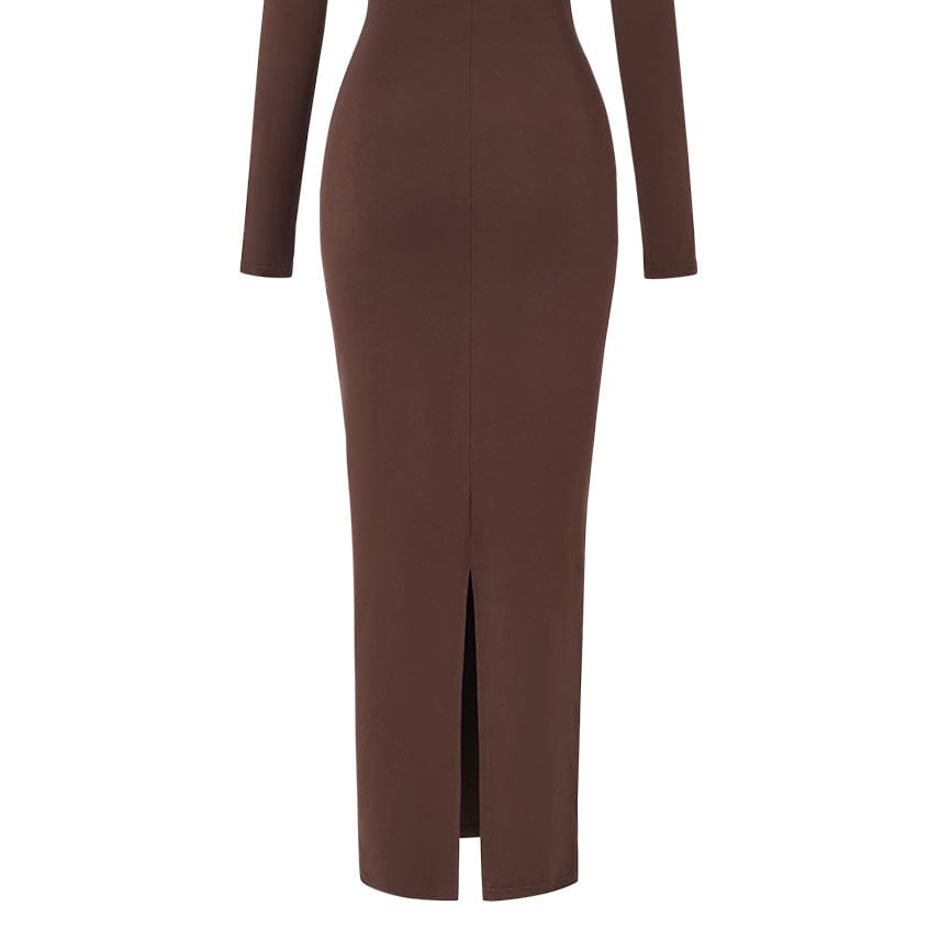 Moon 45 Wrap Ruched High Neck Long Sleeve Maxi Dress