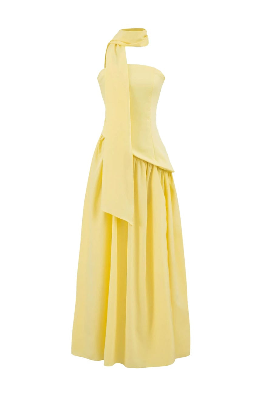 Moon 45 Yellow / XS Adjustable Strapless Mesh Patchwork Dress