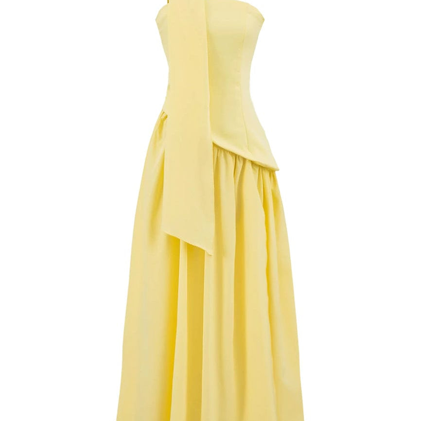 Moon 45 Yellow / XS Adjustable Strapless Mesh Patchwork Dress