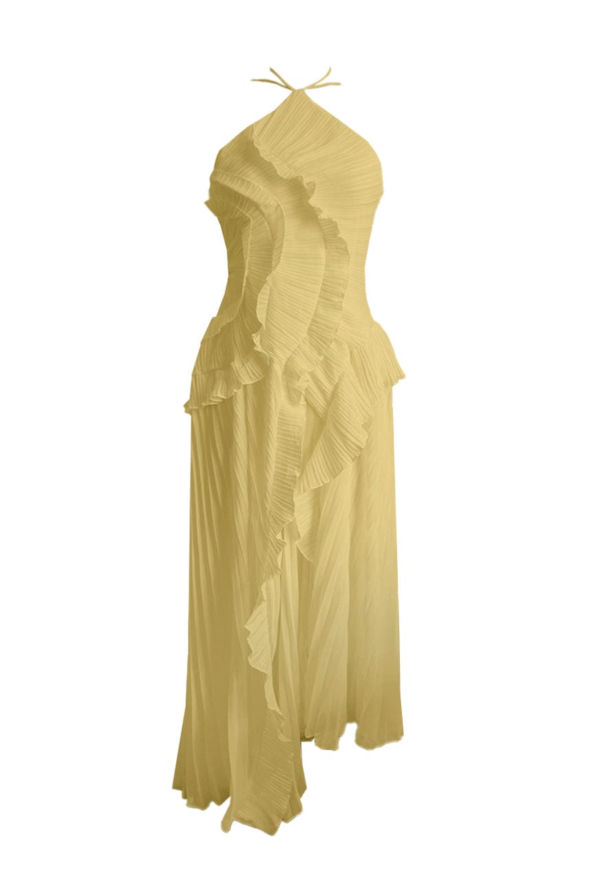 Moon 45 Yellow / XS Halter Neck Ruffle Dress