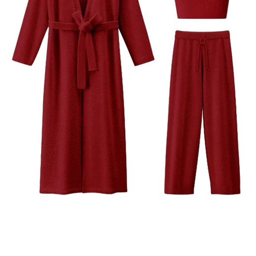 Fluffy Fleece 3-Piece Loungewear Set – Cozy Robe, Top & Pants