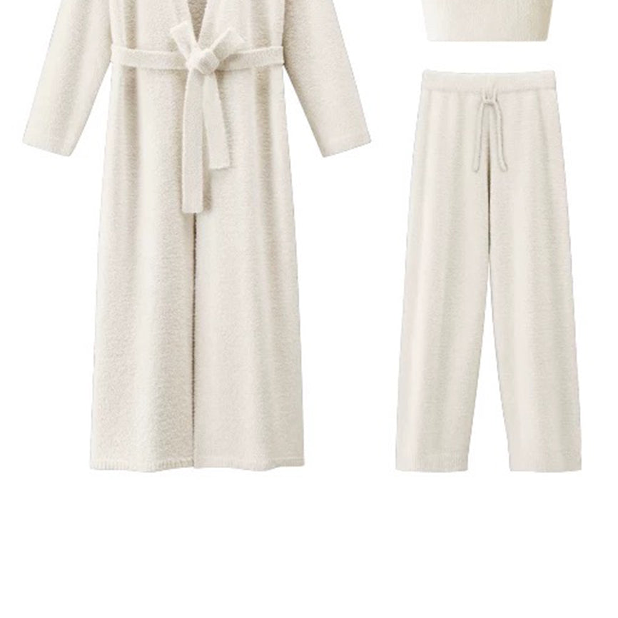 Fluffy Fleece 3-Piece Loungewear Set – Cozy Robe, Top & Pants