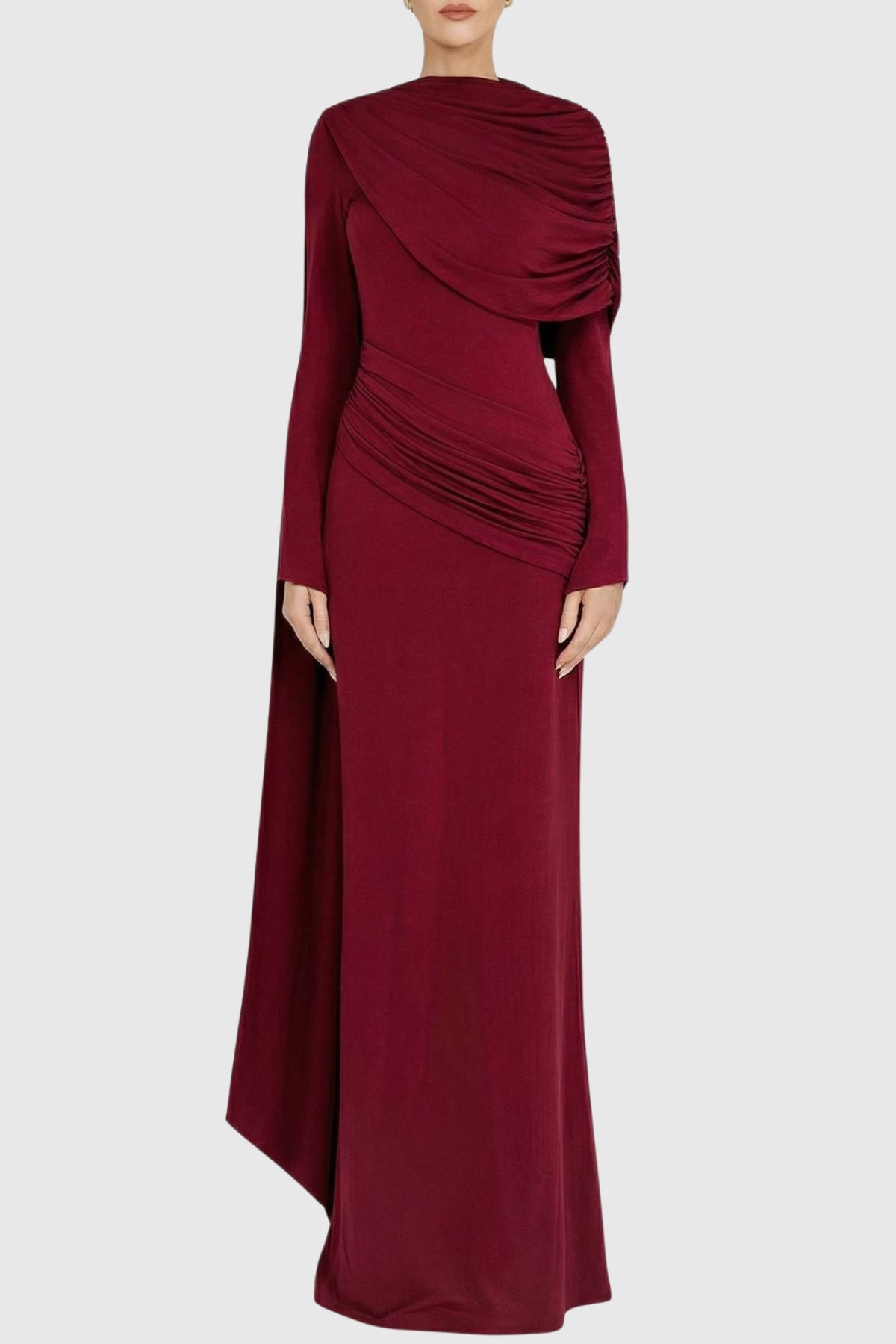 Tiana - Draped Cape Sleeve Maxi Dress Gown