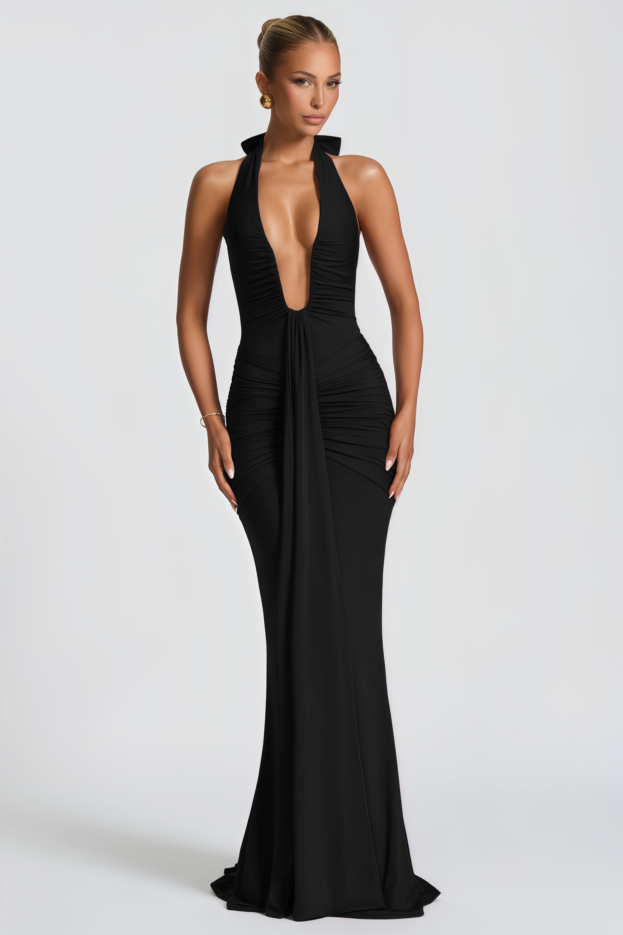 Evangeline - Aiglantine Halterneck Ruched Maxi Dress