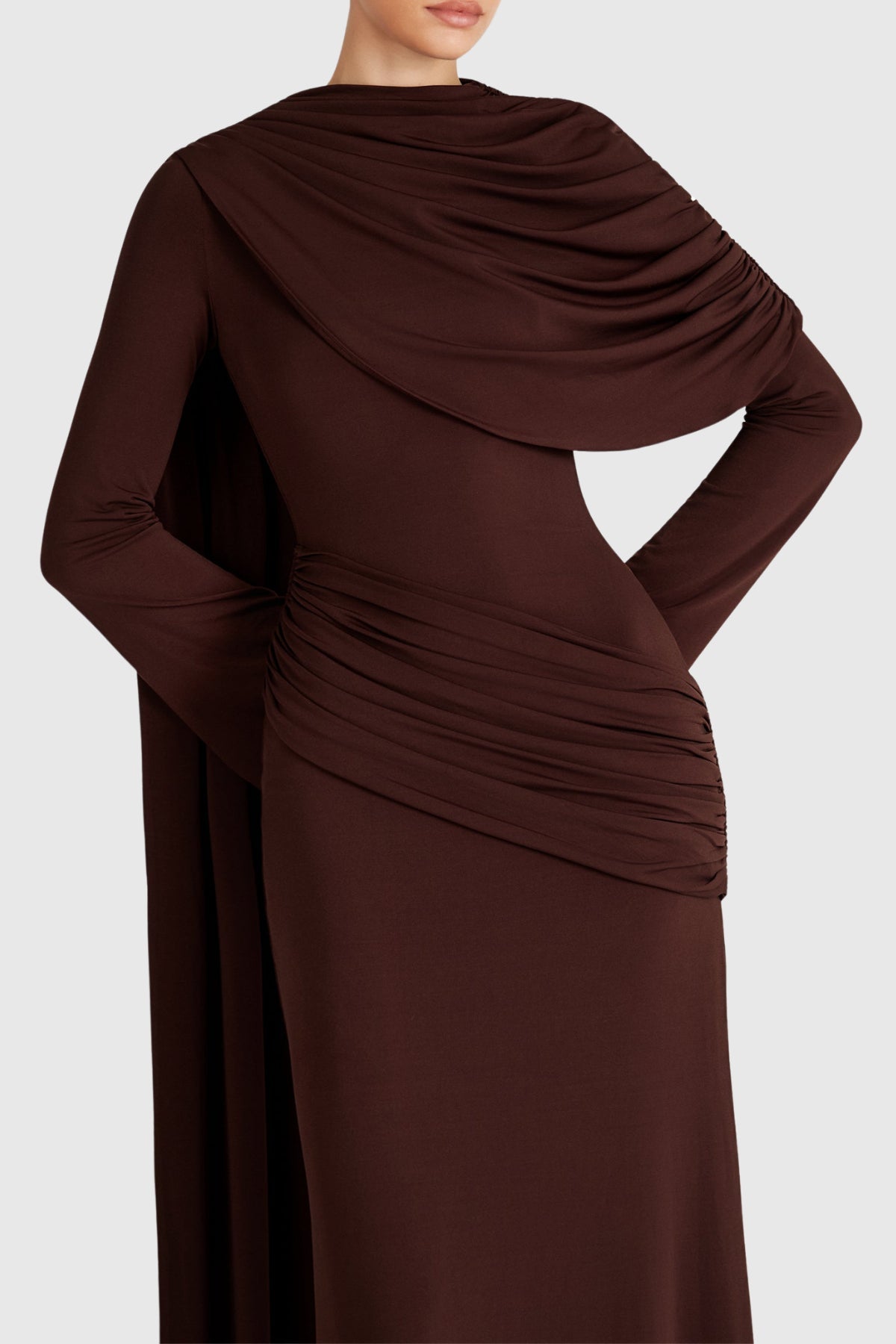 Tiana - Draped Cape Sleeve Maxi Dress Gown