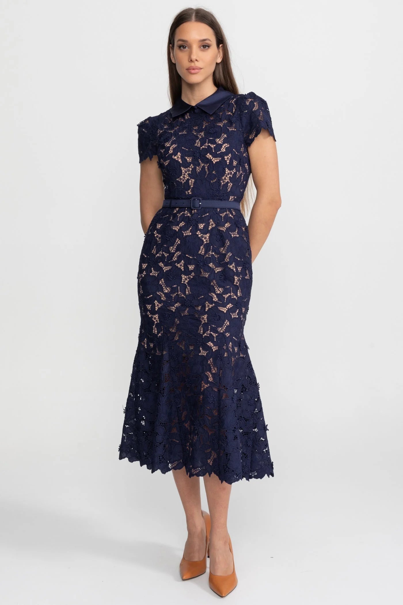 Nyla - Elegant Long Sleeve Lace Shirt Dress